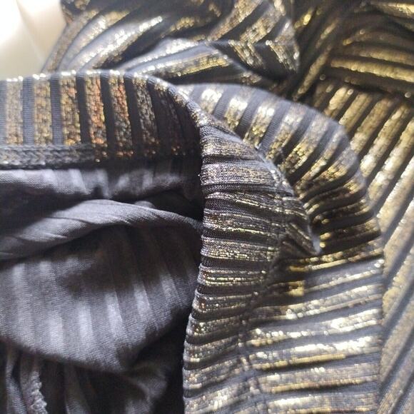 Metallic Disco Pants  Slim Striped Wide leg High Rise Flare Gold Black Size M - Picture 9 of 9